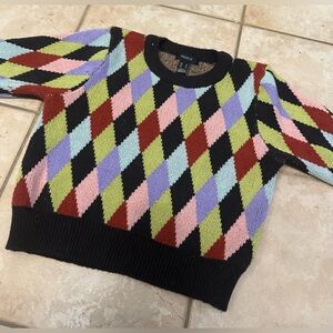 Forever 21 Multi Colour Argyle Cropped Sweater size medium